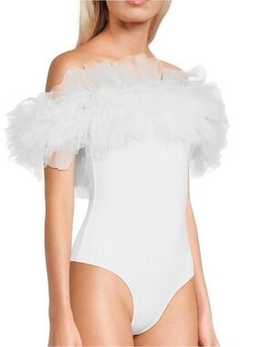 Off-Shoulder White Ruffle Kids One-Piece Bodysuit